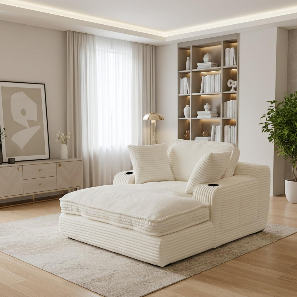 67" Oversized Chaise Lounge Chair Indoor, Soft Boneless Cloud Couch, Beige