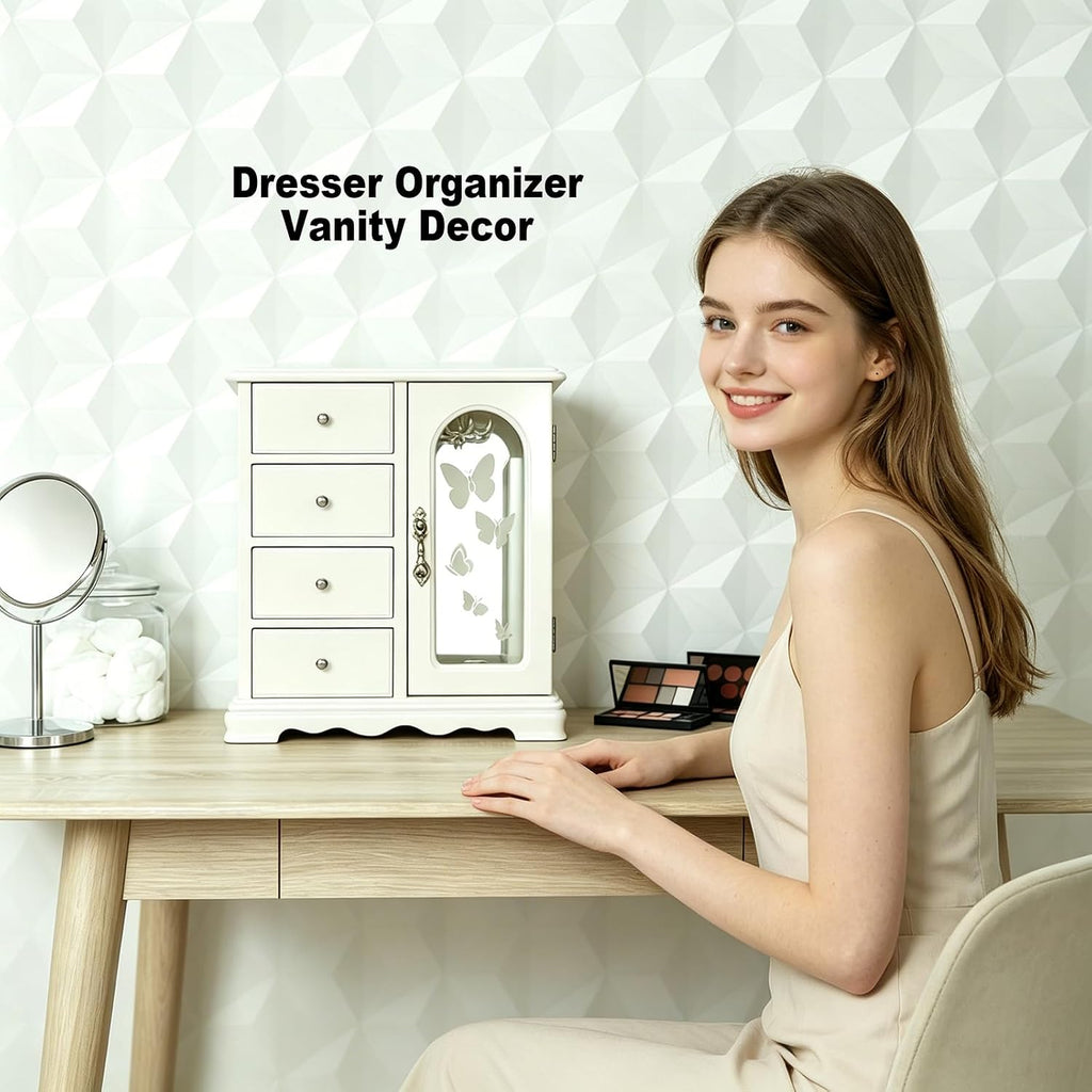 Solid Wood Jewelry Box White