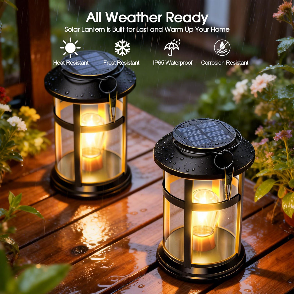 Solar Lanterns Outdoor Waterproof with Wall Mount Kit, Upgraded Brighter Hanging Solar Lights for Outside, Auto
