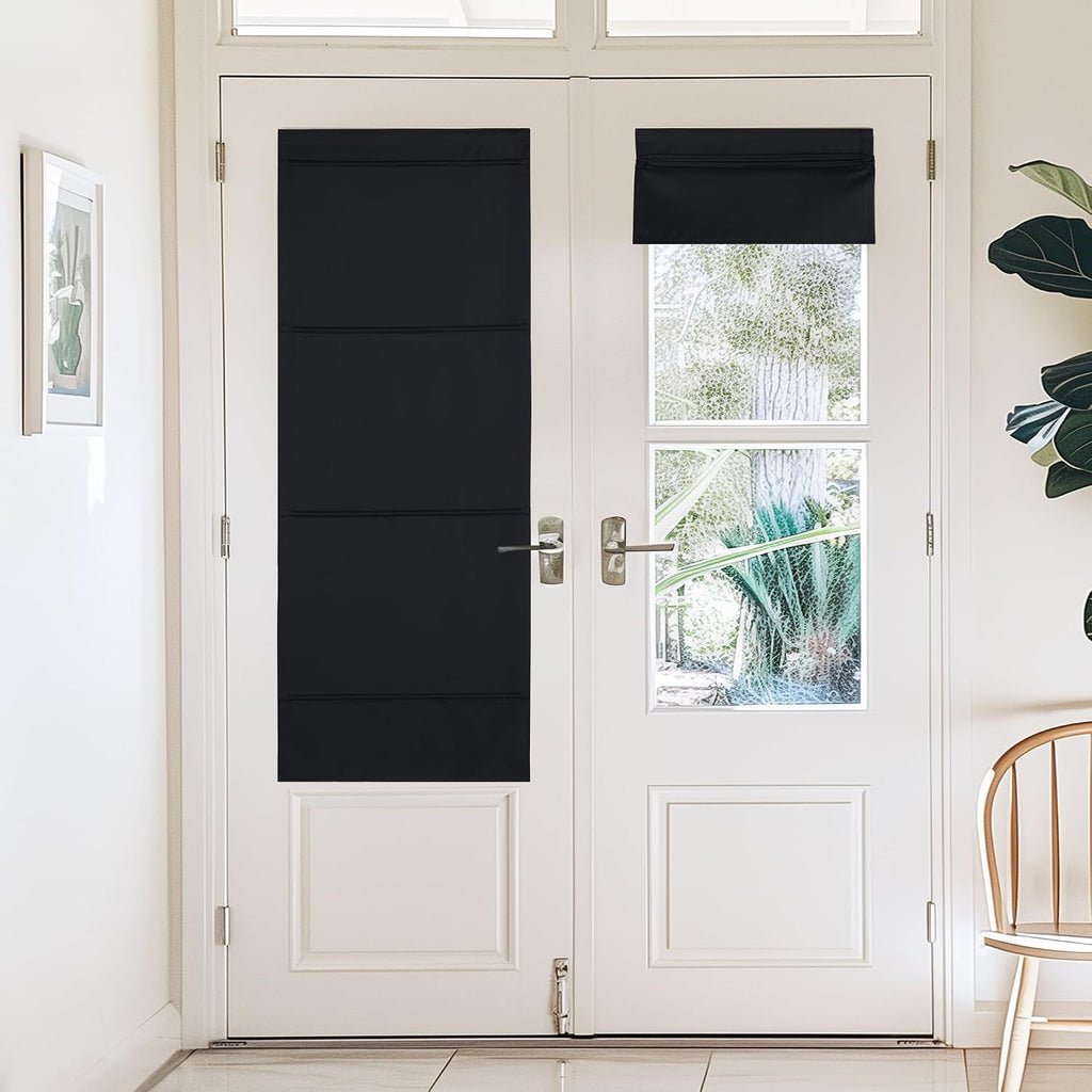 Natural Blackout Roller Shades, No Drill Cordless Door Blind - Black (Pack of 1)