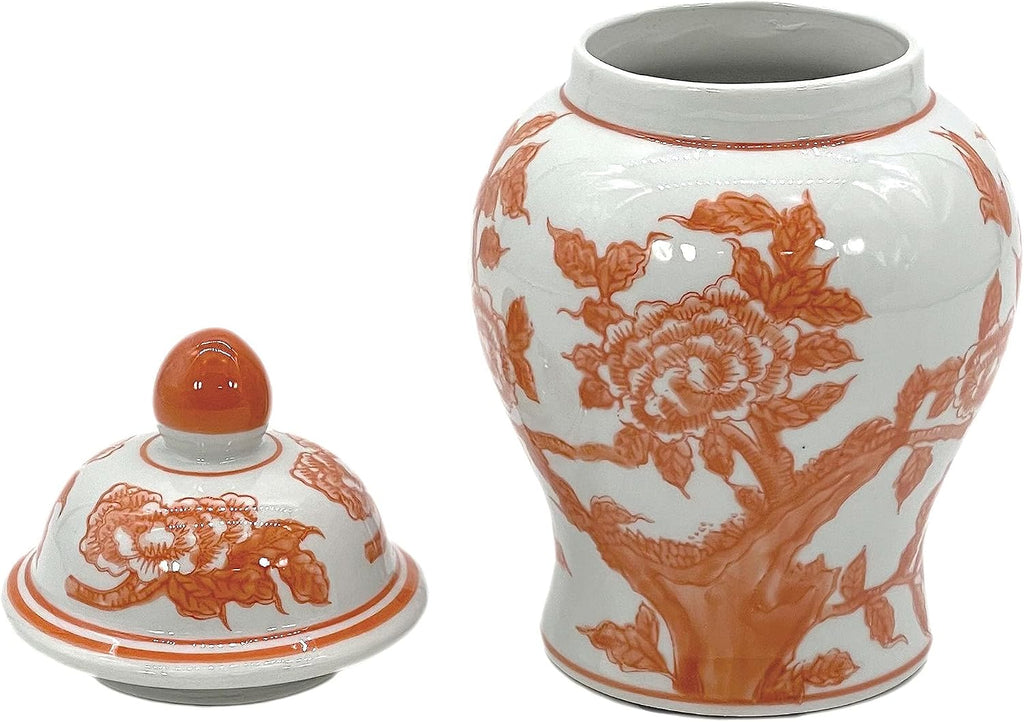 8" Ceramic Ginger Jar w/Lid - Classic Chinese Style Porcelain Jar Tea Storage Decor Decorative Centerpiece Vintage