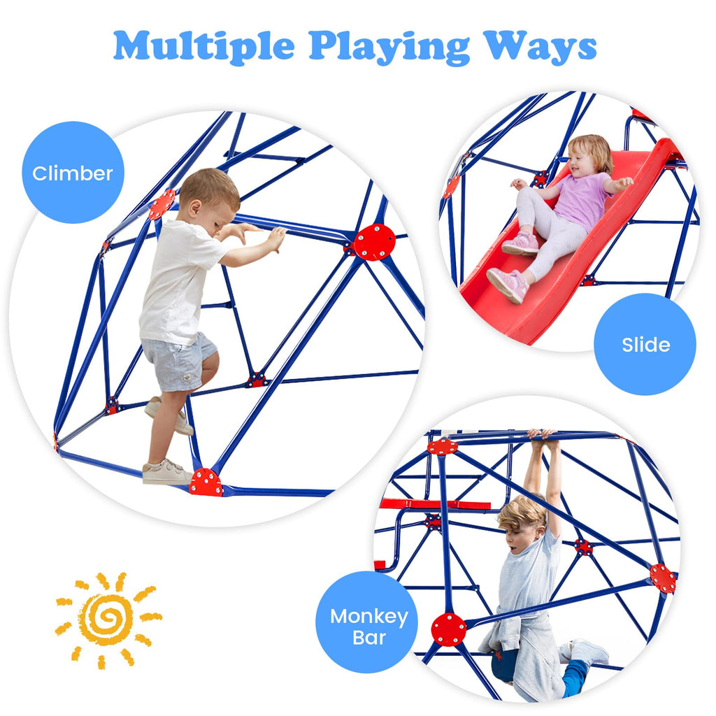 Climbing Dome with Slide, Kids Outdoor Jungle Gym Geometric Dome Climber, Steel Frame, 13.3FT Climb Structure