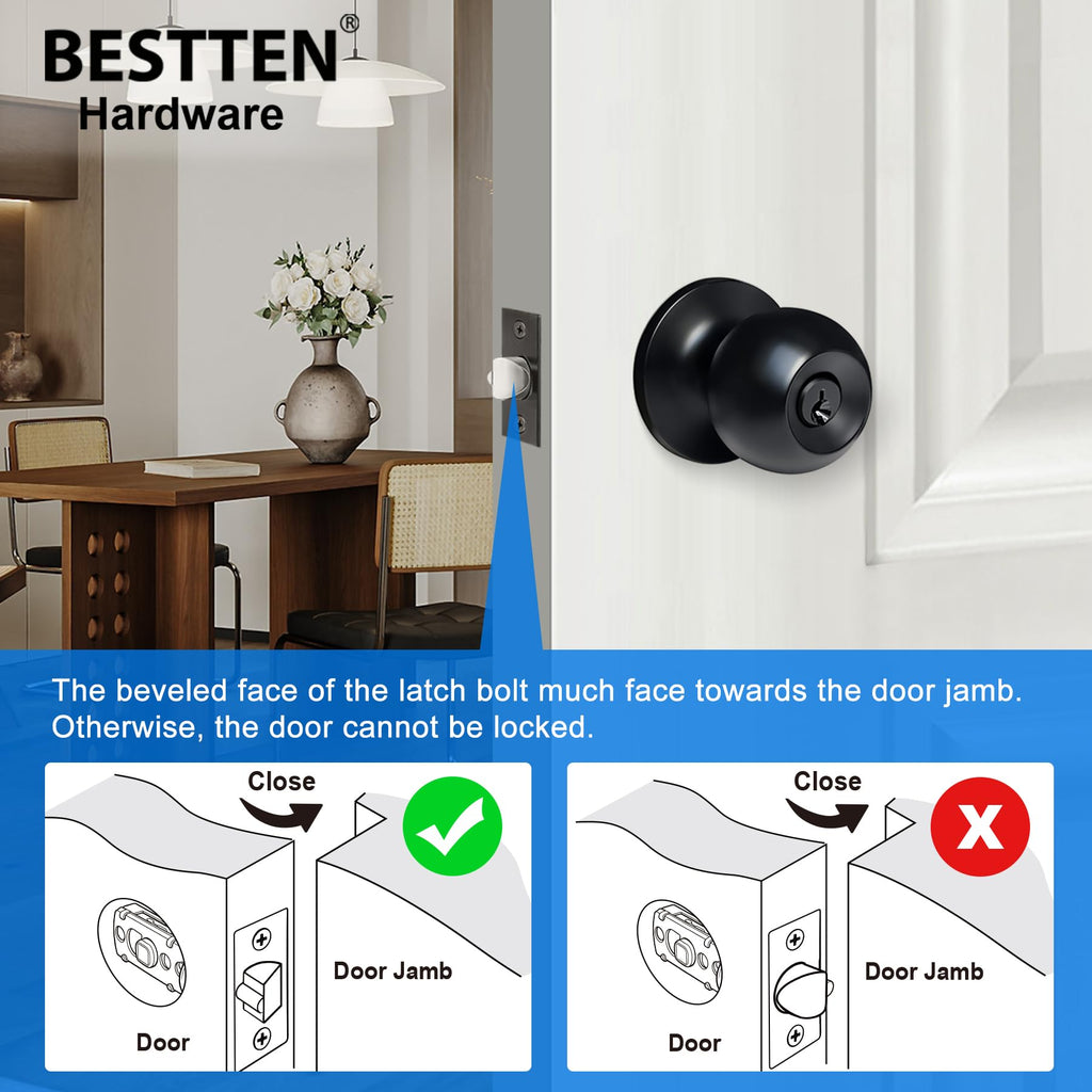 5 Pack Door Knob with Lock and Key, Keyed Different, Matte Black