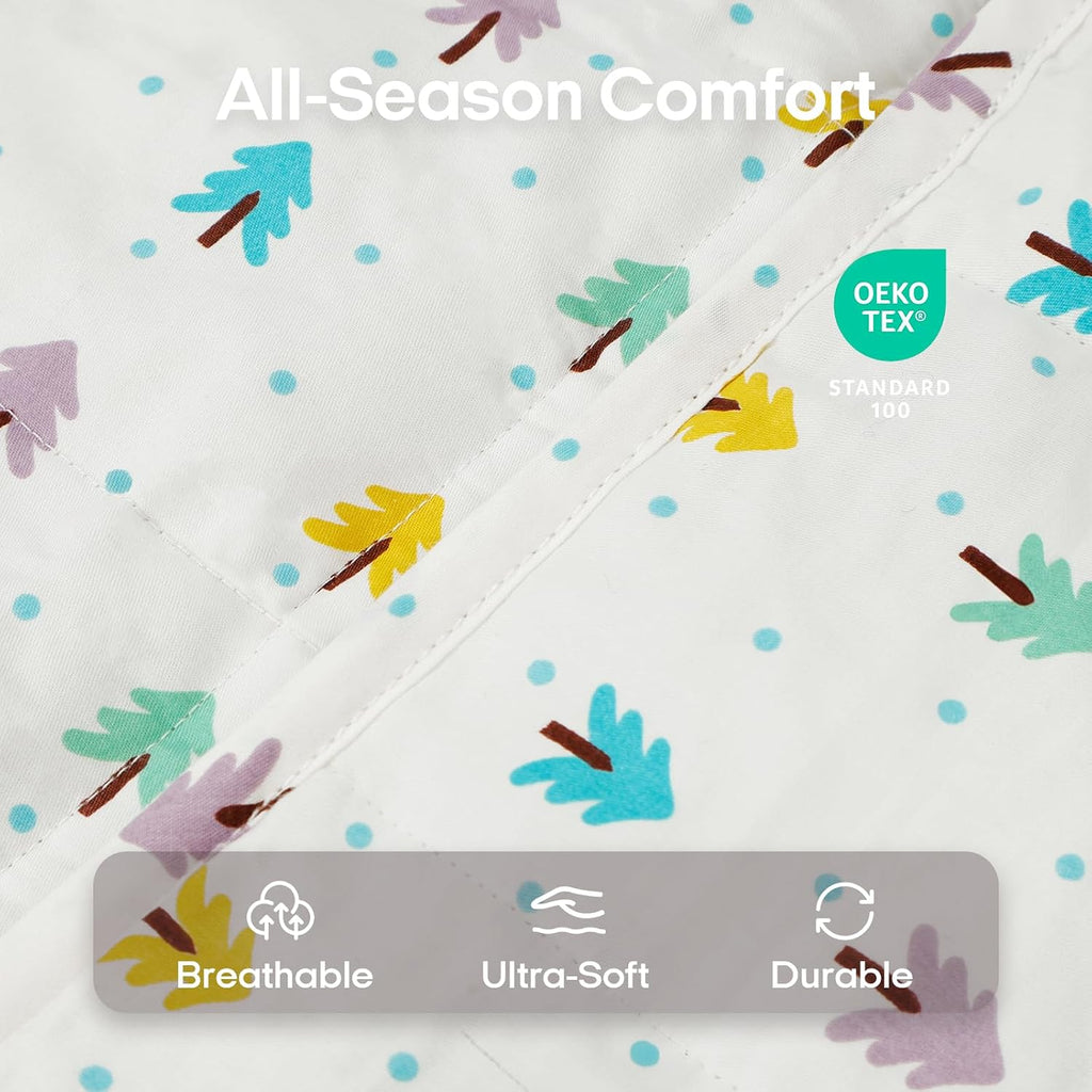 Cotton Weighted Blanket (60"x80", 15lbs, Small Tree Print) | Queen Size High Breathability Heavy Blanket, Soft
