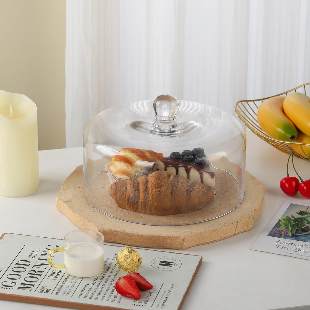 9.6" Wide Handmade Sturdy Glass Cake Dome, Cake Cover Lid for Cake, Food and Display, Glass Topper For Cake Plate