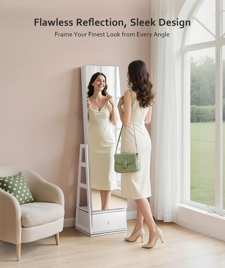 360° Swivel Jewelry Cabinet, Full Length Mirror, Lockable
