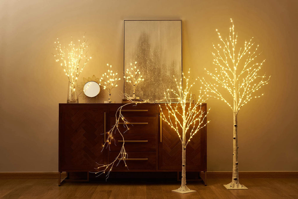 Lighted Twig Birch Tree Plug in with 8 Functions 4FT 200 Warm White and Multi Color LED Lights for Indoor Outdoor