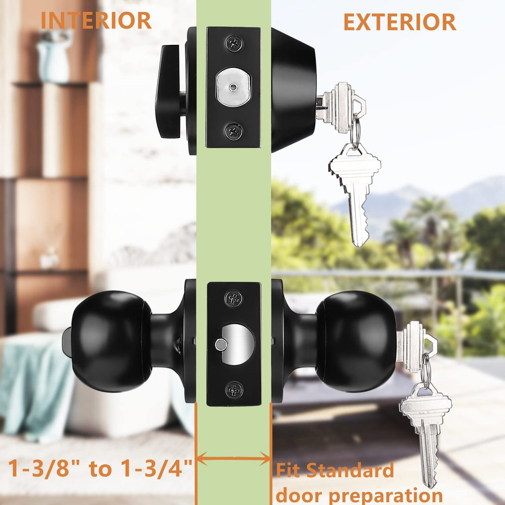 Exterior Door Knob and Single Cylinder Deadbolt, Front Door Handle and Deadbolt Set, Keyed Alike Combo, Matte Black