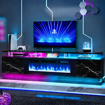 70" Fireplace TV Stand for TVs Up to 80", Modern Marble Black