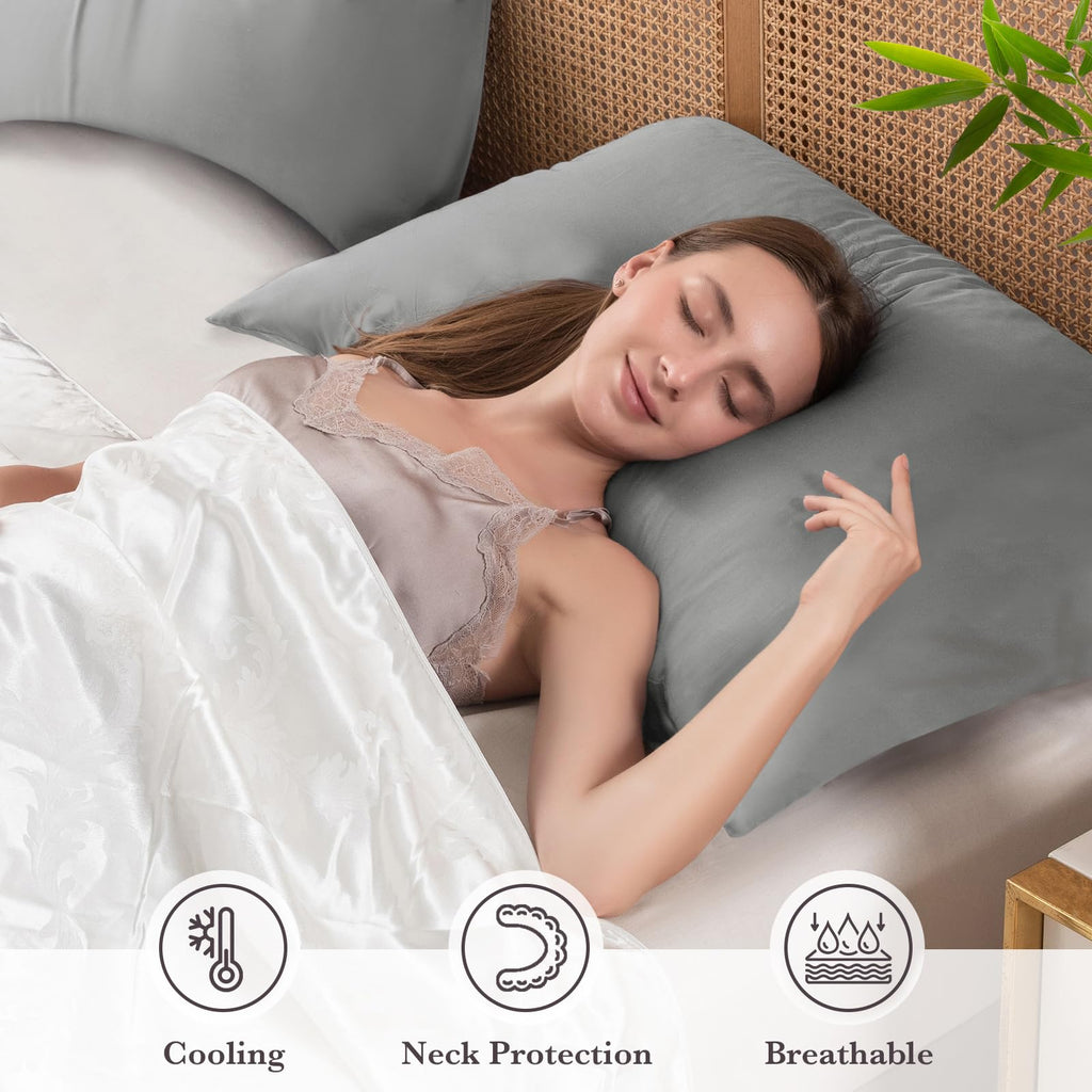 Curved Pillow Case Queen Size, Side Sleeper Pillow Cases Cover Cooling Rayon Derived from Bamboo with Zipper for hot