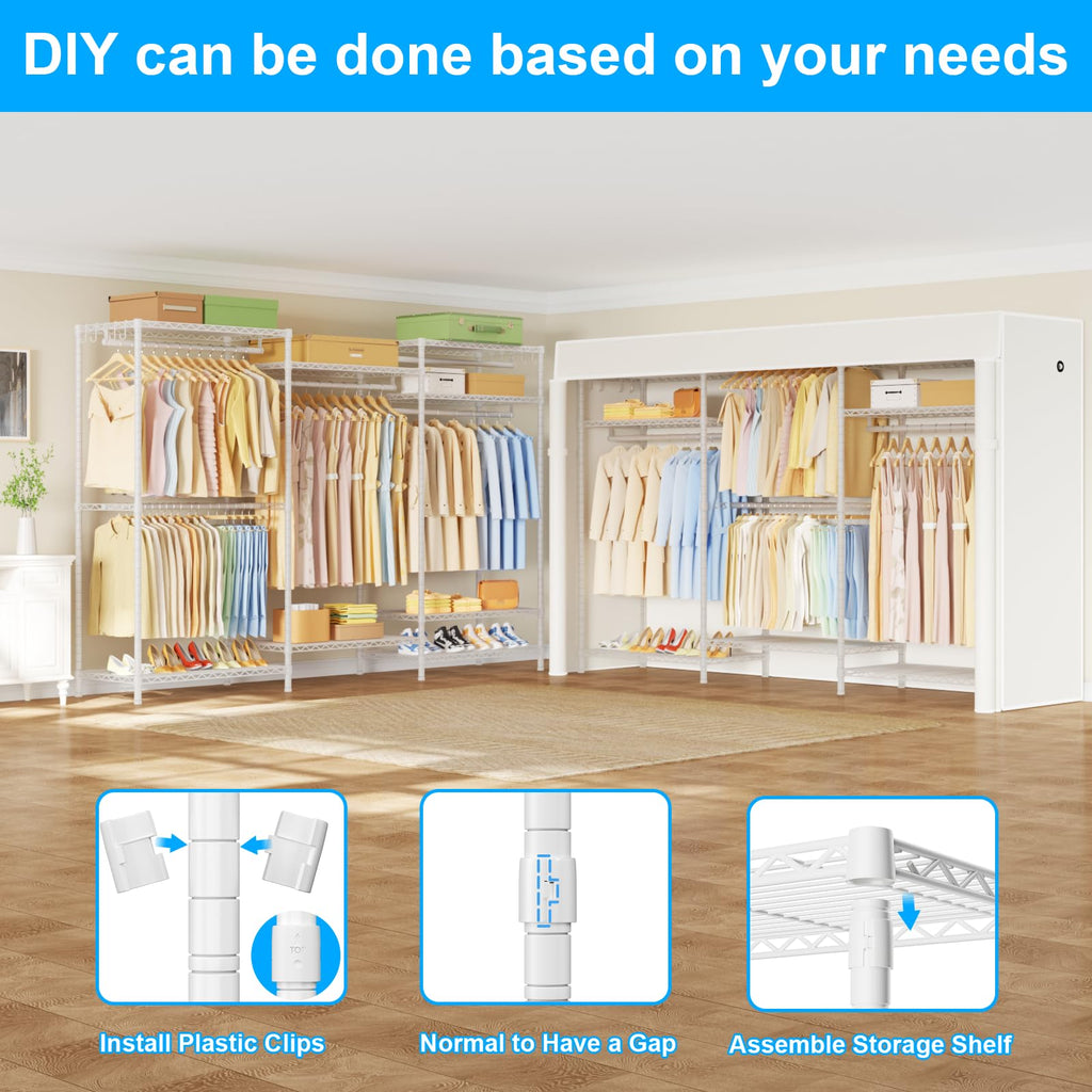 E13C Pro Heavy Duty Closet Organizer System,Freestanding Clothing Racks for Hanging Clothes,Adjustable Garment Rack