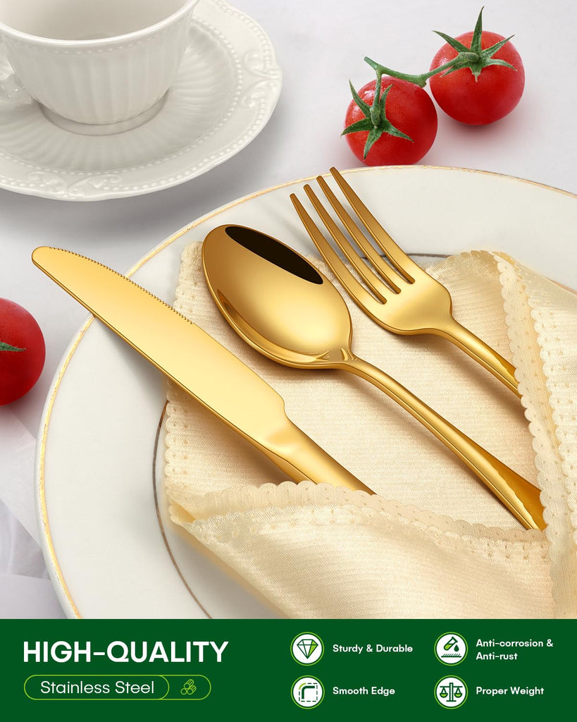 20 Piece Gold Silverware Set, Stainless Steel Flatware Set for 4 Food Grade Novelty Flatware Cutlery Utensil Set