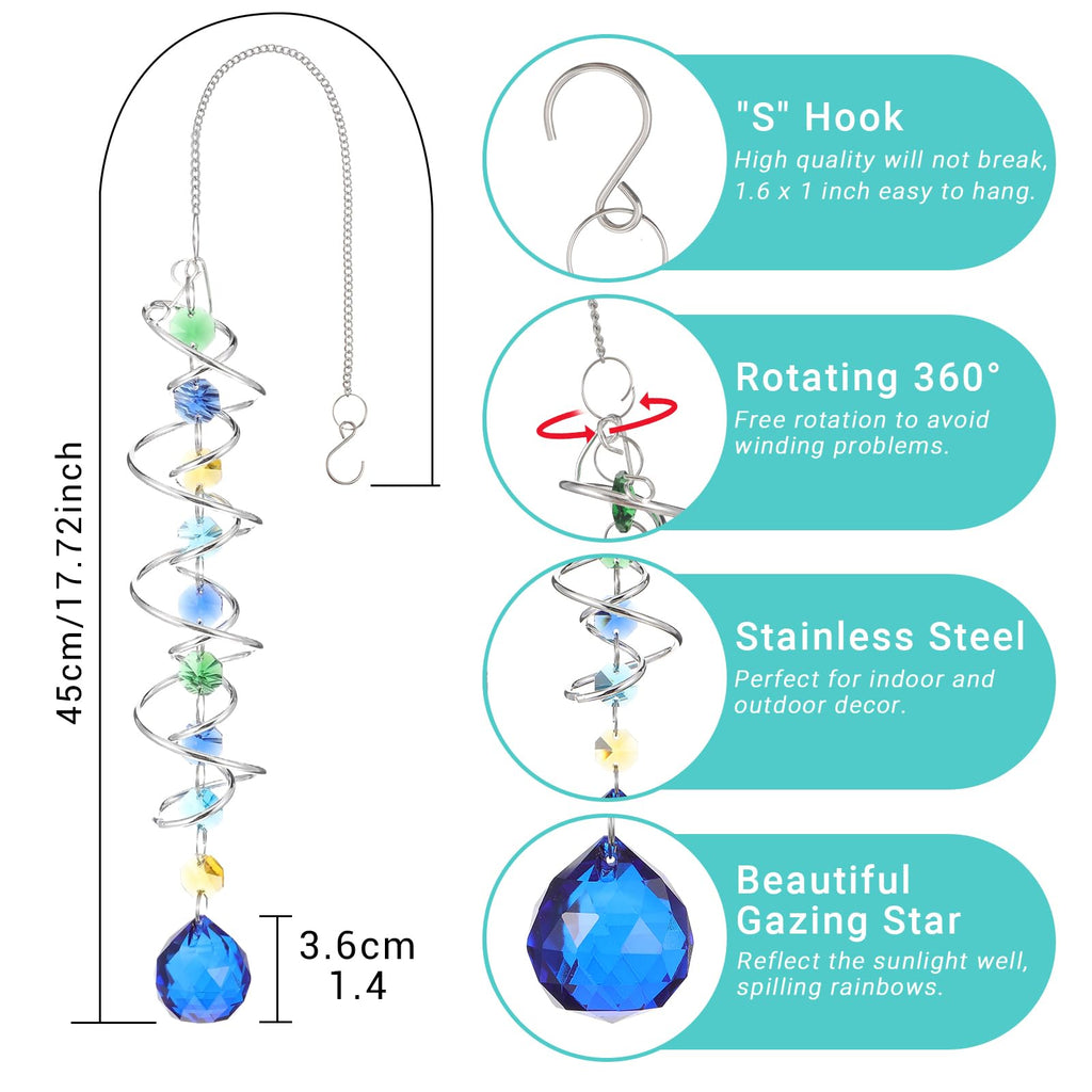 Set of 4 Crystal Sun Catcher for Window Hanging Double-Spiral Gazing Ball Spiral Tail Rainbow Maker Wind Spinners