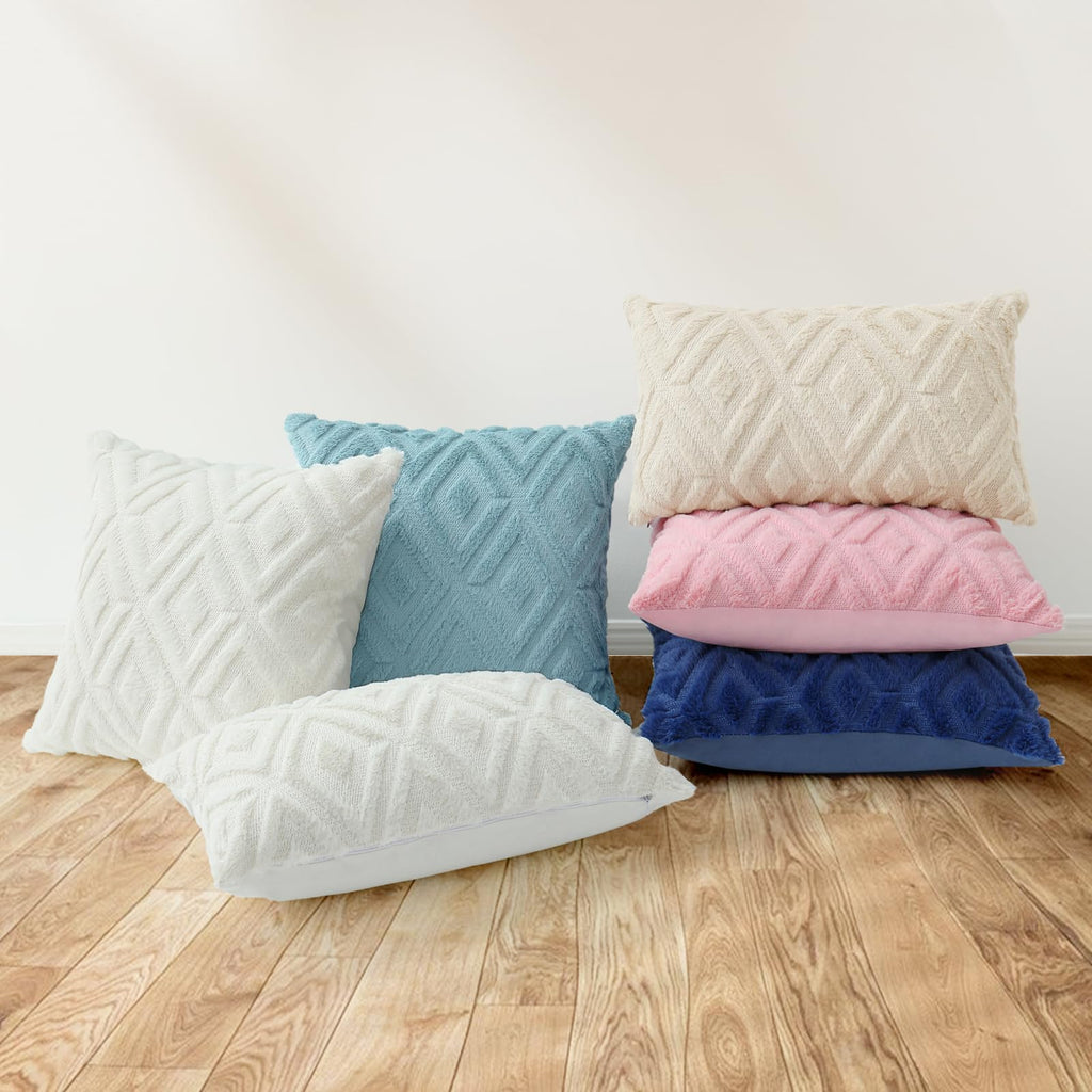 Fall Blue Faux Fur Throw Pillow Covers 22x22 Set of 2