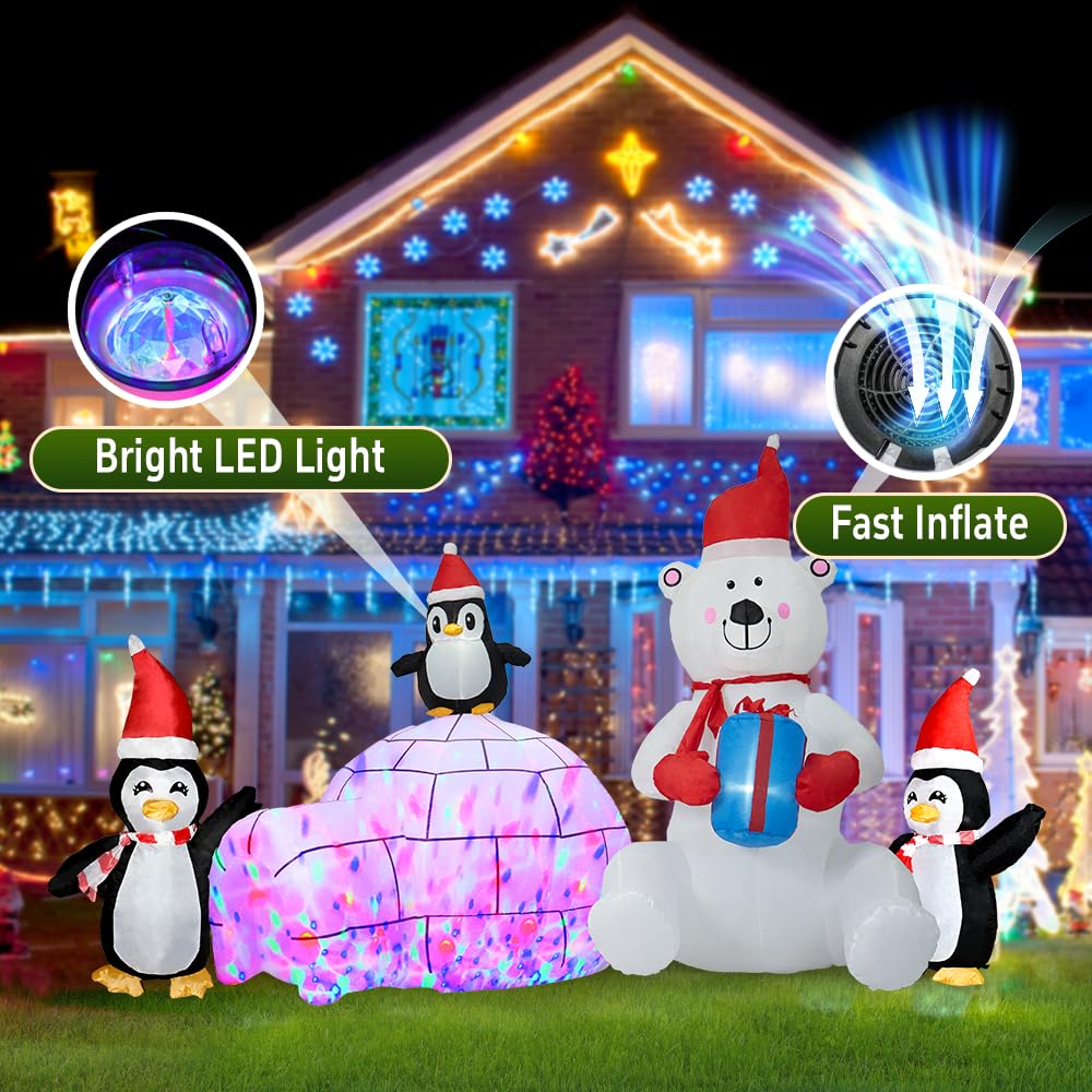 Christmas Inflatable Decoration, 10FT Polar Bear Snowball Igloo Lighted Blow Up Christmas Decorations Outdoor with