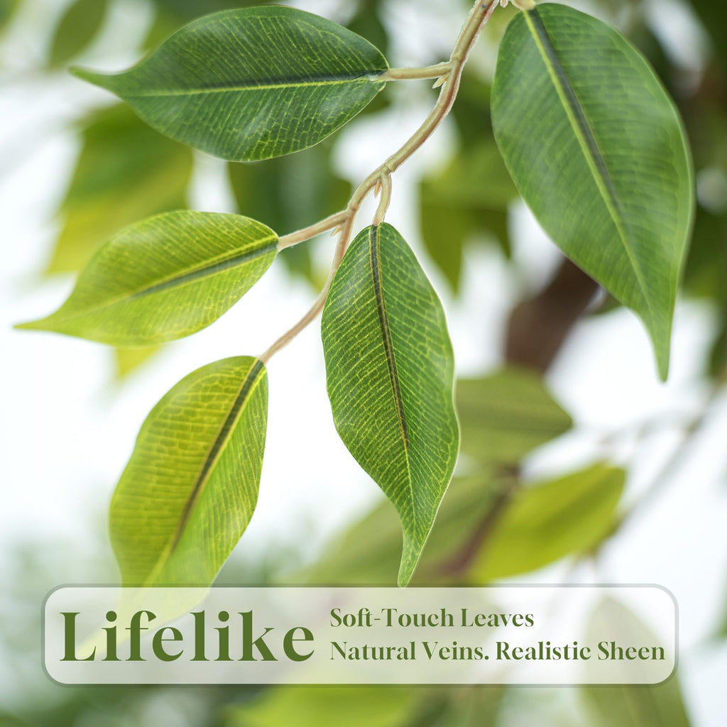 7ft Tall Ficus Artificial Trees with Double-Layered Canopy, Large Fake Floor Tree with Natural Curved Trunk, Lush