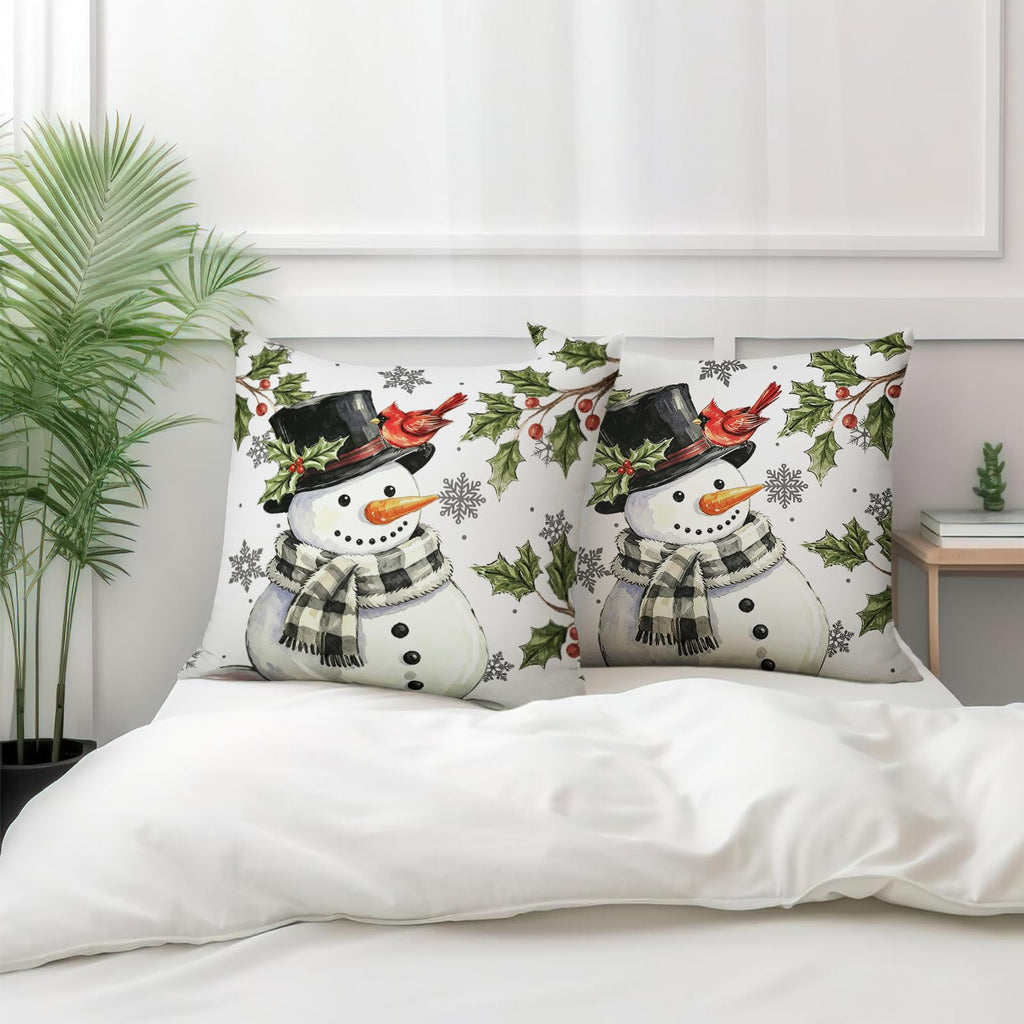 Winter Snowman Pillow Covers 20x20 Inch Holly Pillows Cover 2pcs