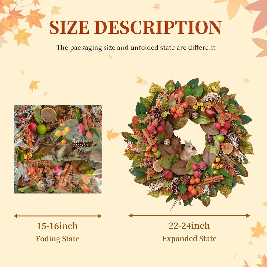 Fall Wreaths for Front Door 24 Inch Harvest Thanksgiving Autumn Wreath