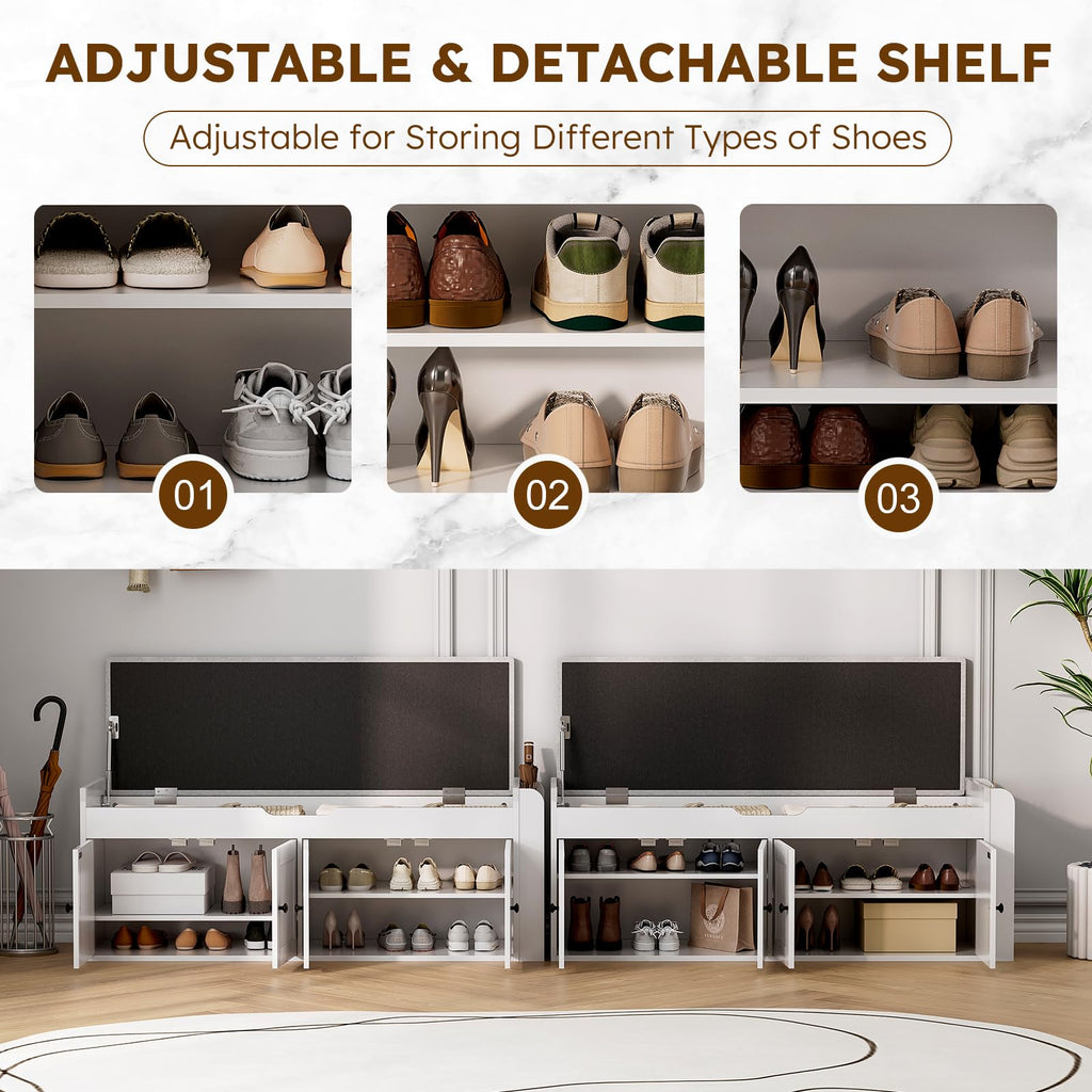 47.2" Storage Bench - Entryway Shoe Bench with Side Storage Shelves and 4 Doors, Multifunctional Entryway Bench with