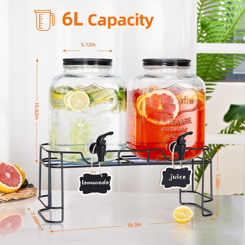 1.5 Gallon Drink Dispenser : 2P Glass Dispenser w/Metal Stand - Set of 2