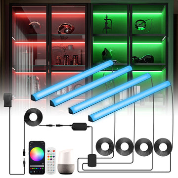 Black RGB LED Shelf Lights, Smart Bookshelf Lights Compatible with Alexa WiFi Dimmable for Display Case, Bookcase