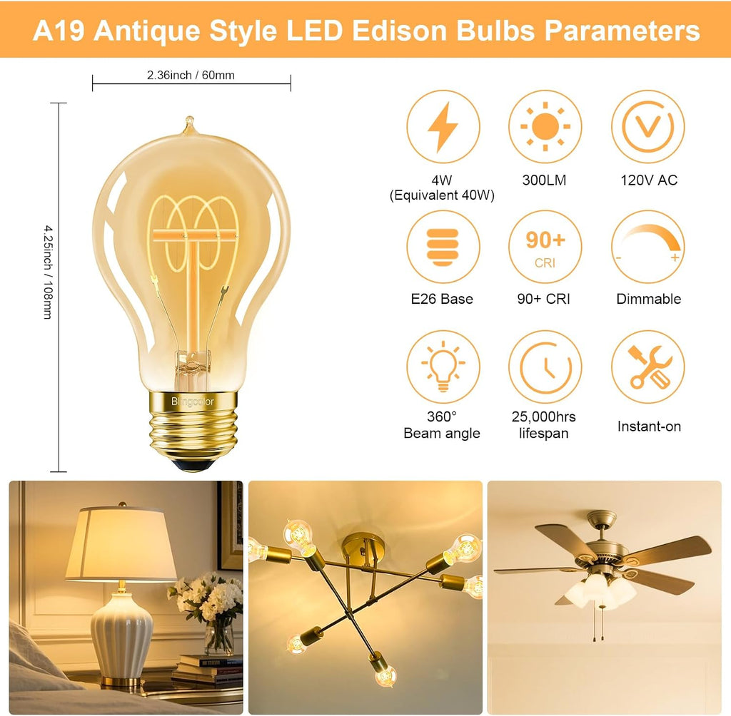 Dimmable E26 LED A19 Vintage LED Edison Bulbs 40 Watt Equivalent