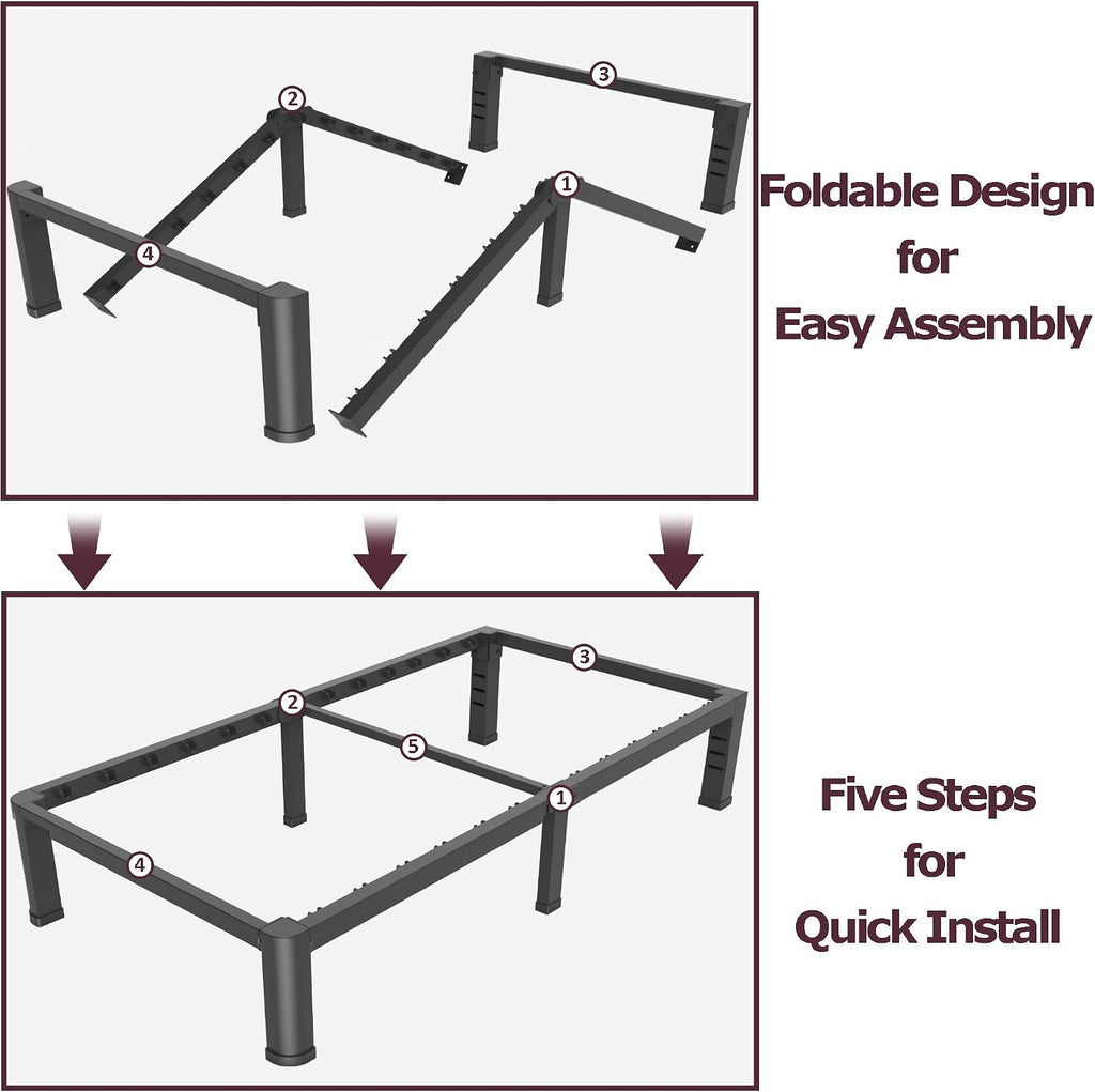 10 Inch Low Bed Frame with Round Corner Legs, 3500 LBS Heavy Duty Low Profile Metal Platform, Steel