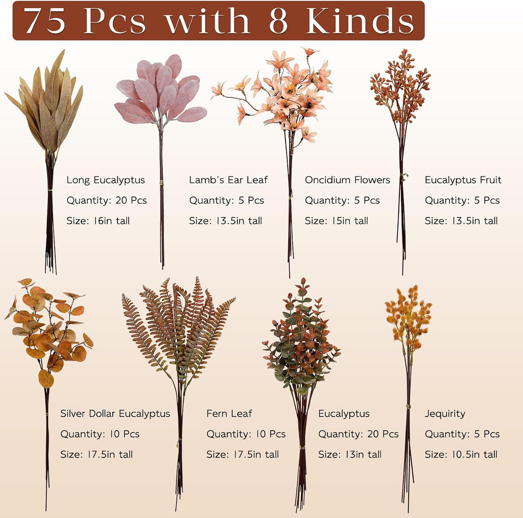 Kinds Artificial Greenery Stems Box Set for Fall Decor(Orange) - Set of 75