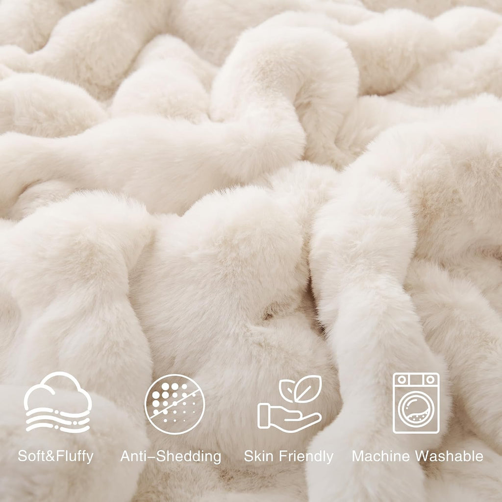 Comelady Soft Fluffy Faux Fur Throw Blanket 50"x60", Plush Thick Bubble Textured Blanket, Cozy Fuzzy Luxury Room