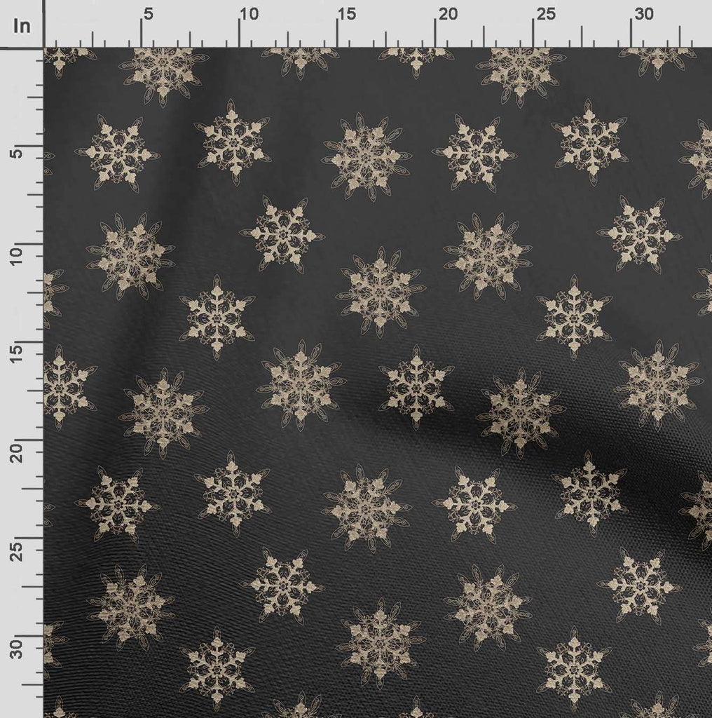 42" Wide Printed Pure Silk Fabric by - Star Print - Dark Gray - Premium-Feel Silk for Sarees, Scarves, Ethnic Wear