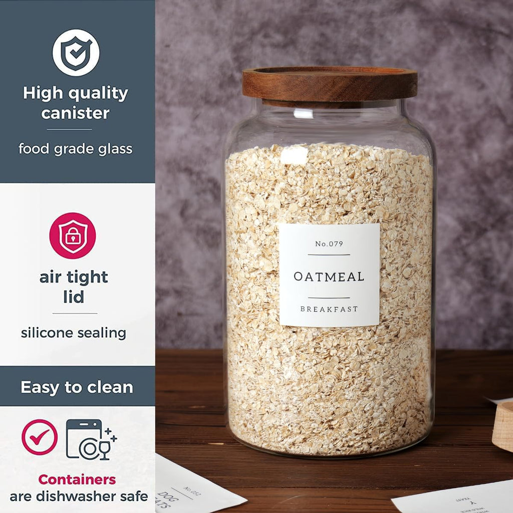 2 PCS Large Glass Jar with Airtight Lid, Glass Food Storage Jars for Tea, Spice, Cereal, Egg, Flour, Coffee and More(98