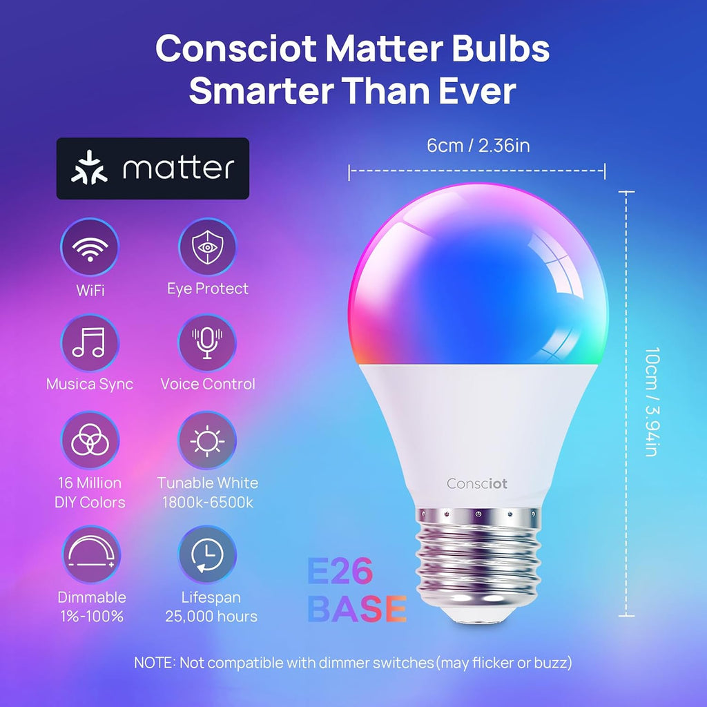 Smart Light Bulbs, WiFi Bluetooth Color Changing LED Light Bulb, A19 E26 RGBTW Light Bulbs that Works