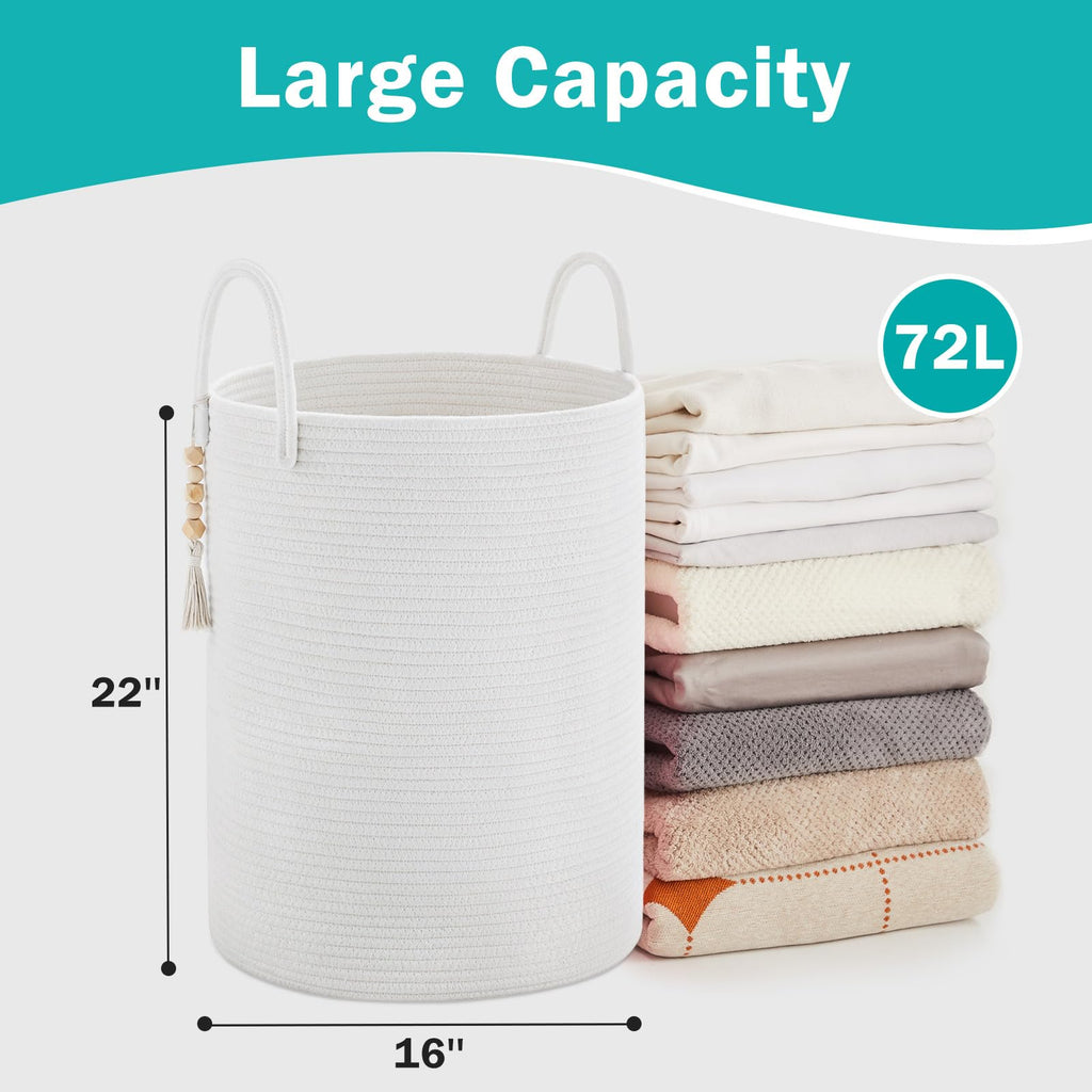 72L Tall Cotton Rope Laundry Hamper Basket