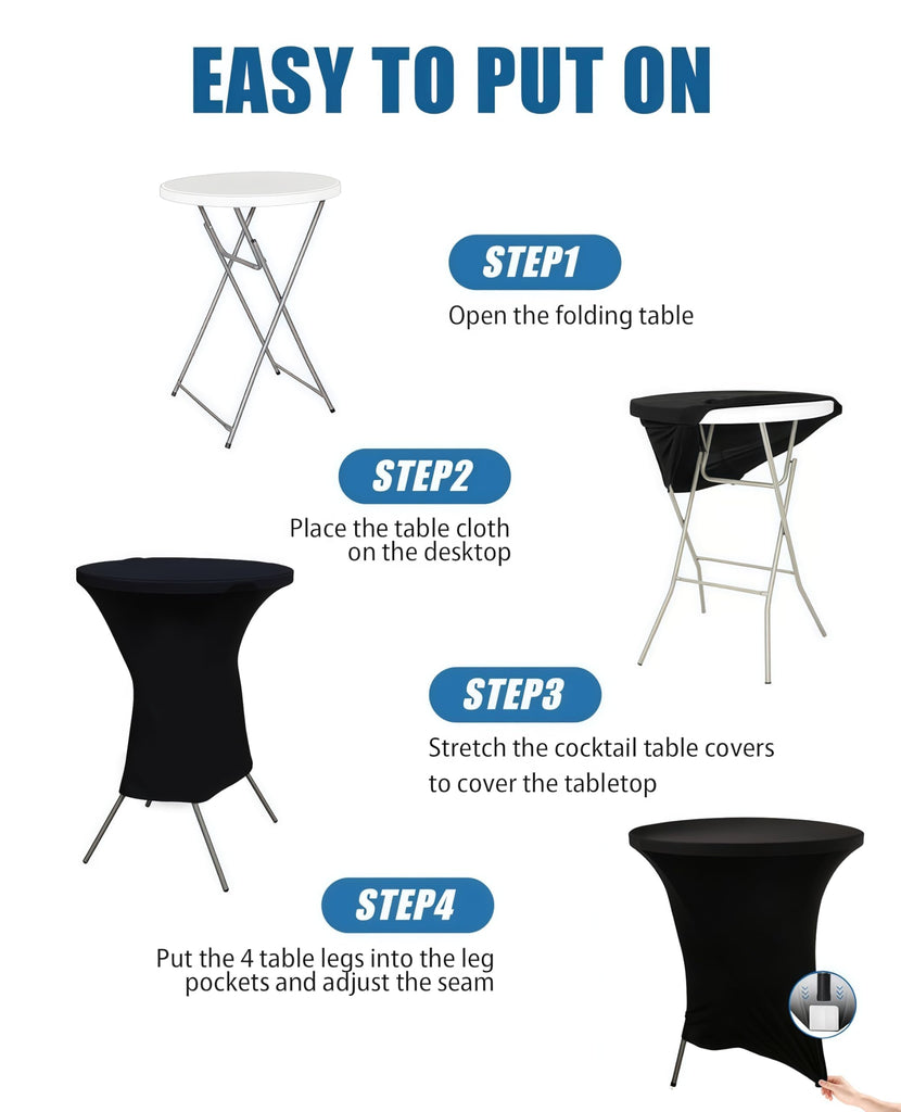 Cocktail Table Covers - 2 Pack 32x43 Inch Table Cloth - Black