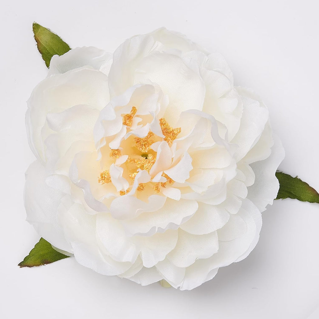 Ivory White Silk Peonies, 16" Artificial Flower Stems Decor - Set of 6