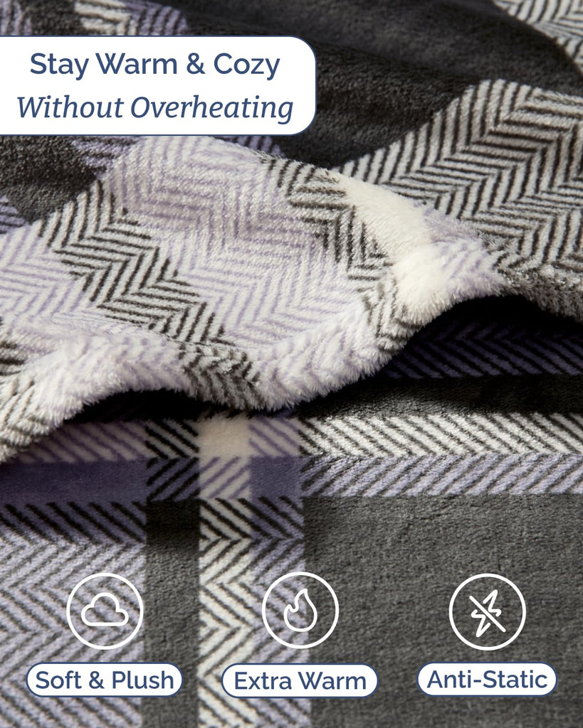 Fleece Sheets Set - 4-Piece Flannel Sheet Set - Grey Tartan