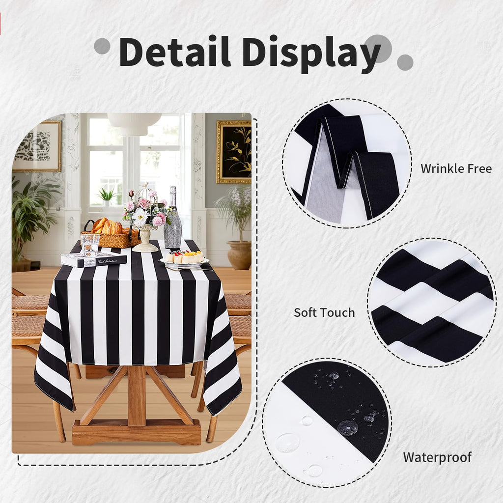 Black and White Striped Rectangle Tablecloth 57x120Inch Holiday Table Decor
