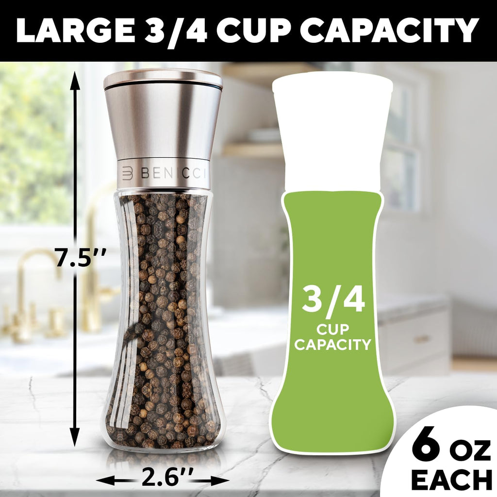 Manual Salt and Pepper Grinder, Refillable Stainless Steel Mills - Set of 2