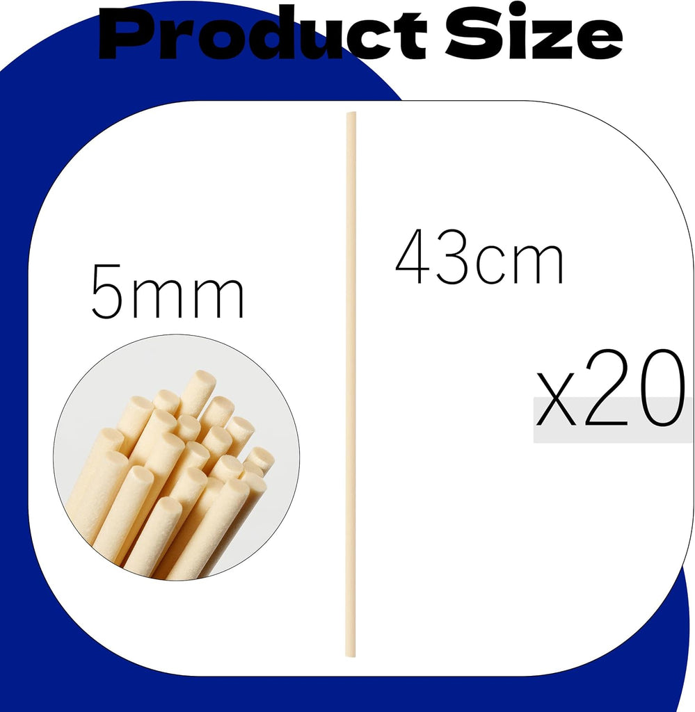 Creamy White Fibre Reed Diffuser Sticks 43cm x 5mm Fibre Reed Diffuser Sticks Thick Diffuser Reeds Sticks - Set of 20