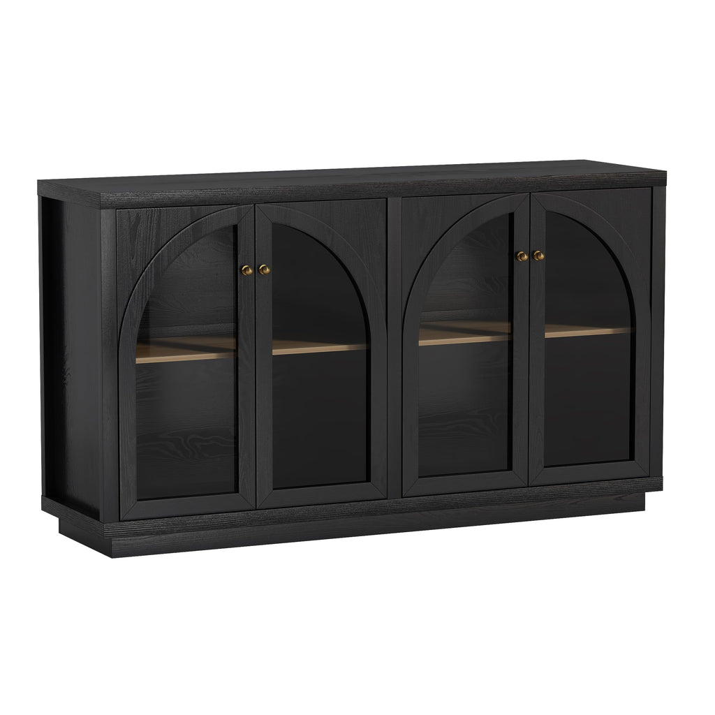 Arched Sideboard Buffet Cabinet with 4 Doors, Modern Accent Storage Cabinet with Adjustable Shelves, Boho Console