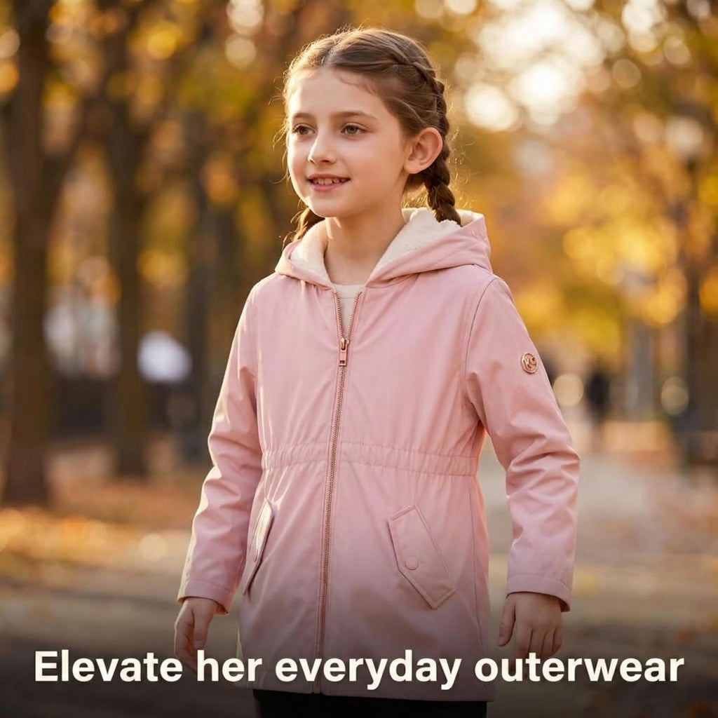 Girls Rain Jacket - Sherpa Lined Hood, Warm Waterproof Coat