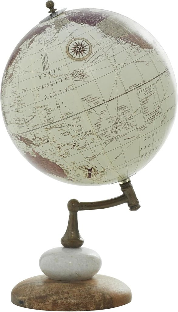 Contemporary Mango Wood Globe Globe, 8" x 8" x 14", Cream