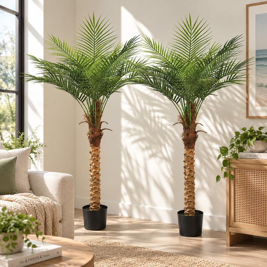 2-Pack 4.8ft Tall Artificial Palm Trees for Outdoors - Large Phoenix Palm, UV-Resistant, Large Fake Sago Palm Trees