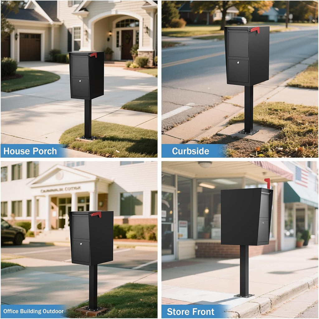 Curbside Large Mailbox with Post - Locking Mailbox Post Mount with Base Plate
