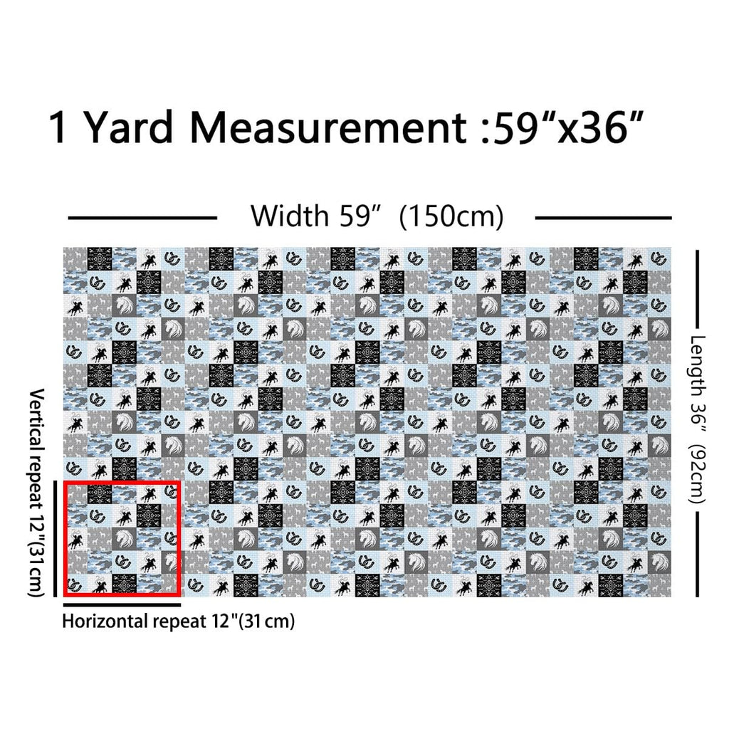 Western Cowboy Fabric by The Yard Blue Gray Camo Plaid Fabrics for Sewing Supplies Tribal Grid Horseshoe Horse