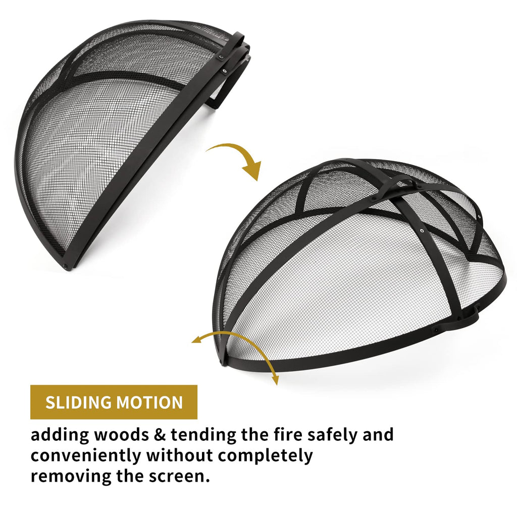 Outdoor Fire Pit Spark Screen Cover, 36" Dia, Easy Access Door, Round