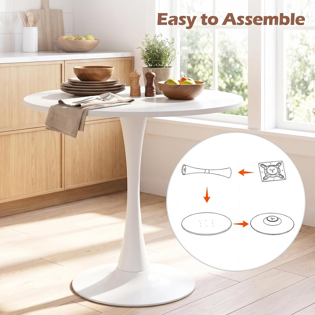 Inspired Saarinen Style Tulip Round Pedestal Dining Table — White, 32″ Round
