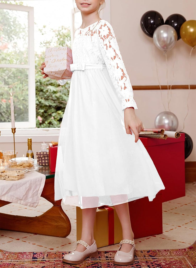 Girls Long Sleeve Dresses Fall Lace Tulle Party Dress