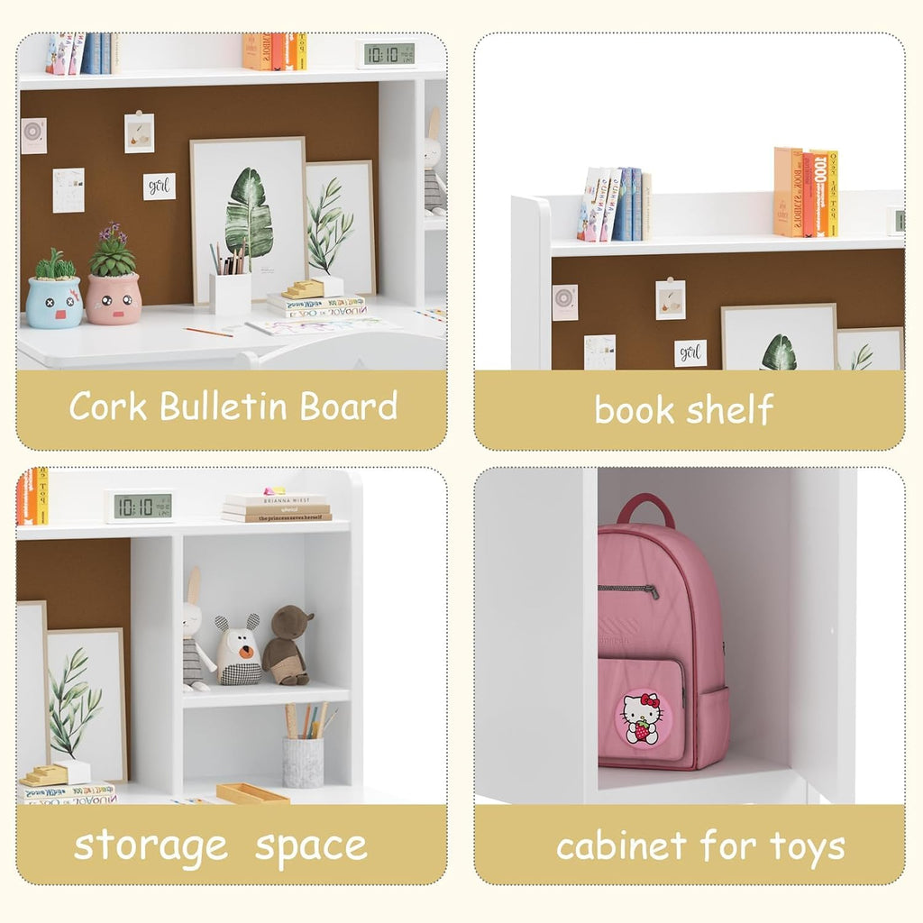 Kids Desk & Chair Set,Wooden Student Writing Table and Computer Workstation with Hutch & Storage Cabinet for Kids'