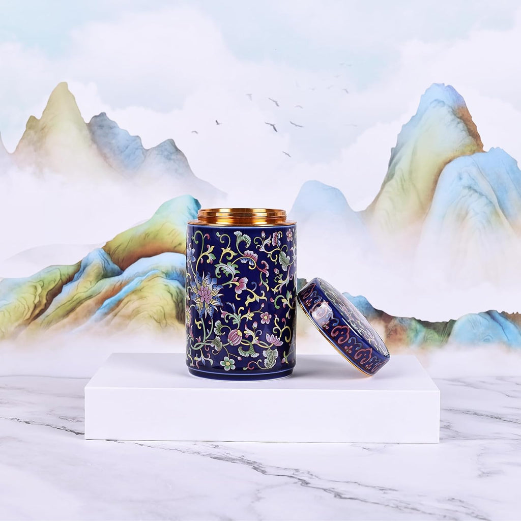 Chinoiserie Enamel Ginger Jar with Twist Lid - Traditional Chinese Blue and White Porcelain Style-Cylinder Design
